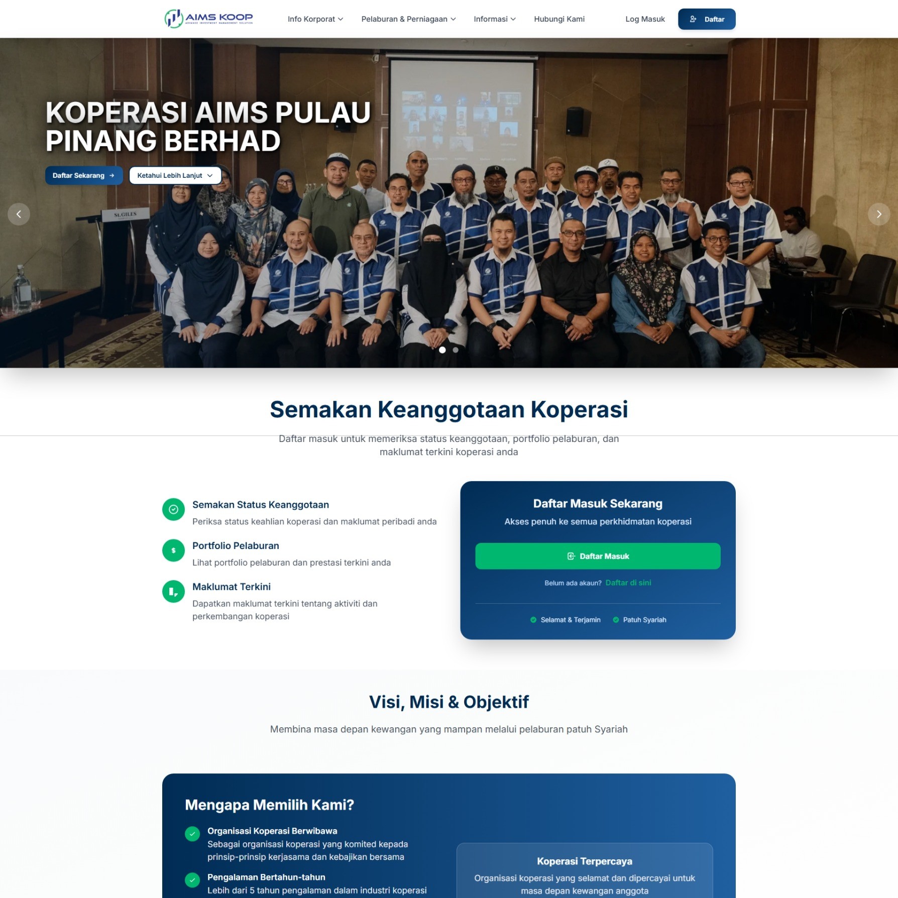 Koperasi AIMS Pulau Pinang Berhad web system