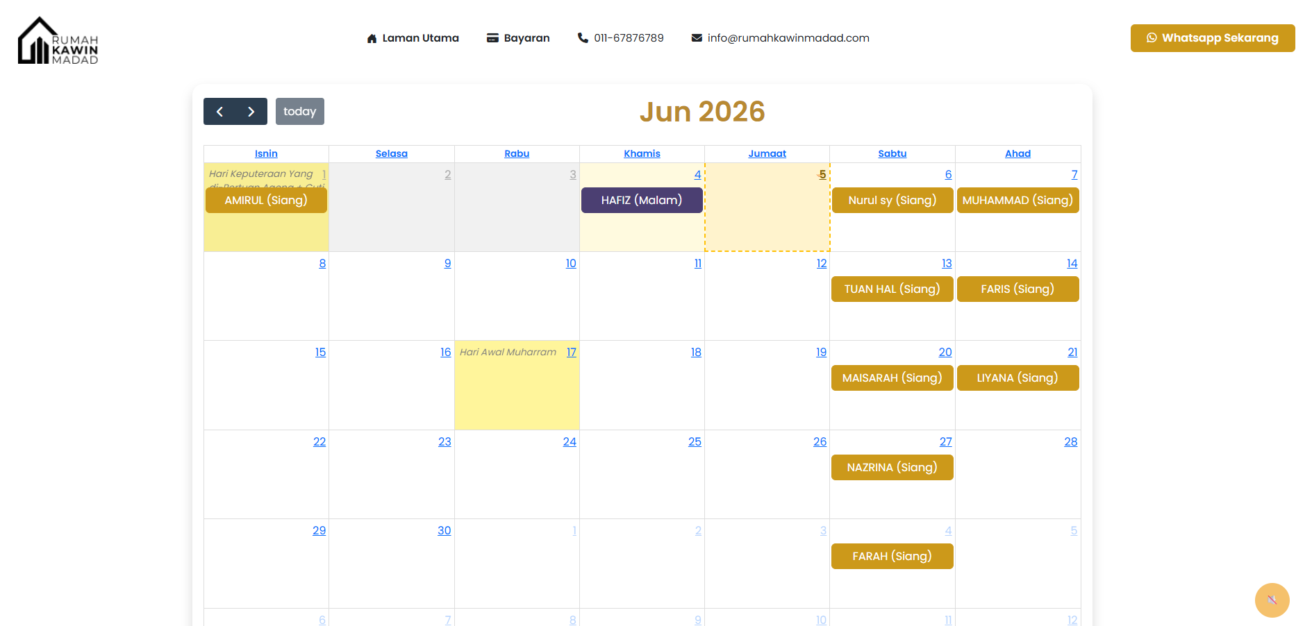Rumah Kawin MADAD booking calendar