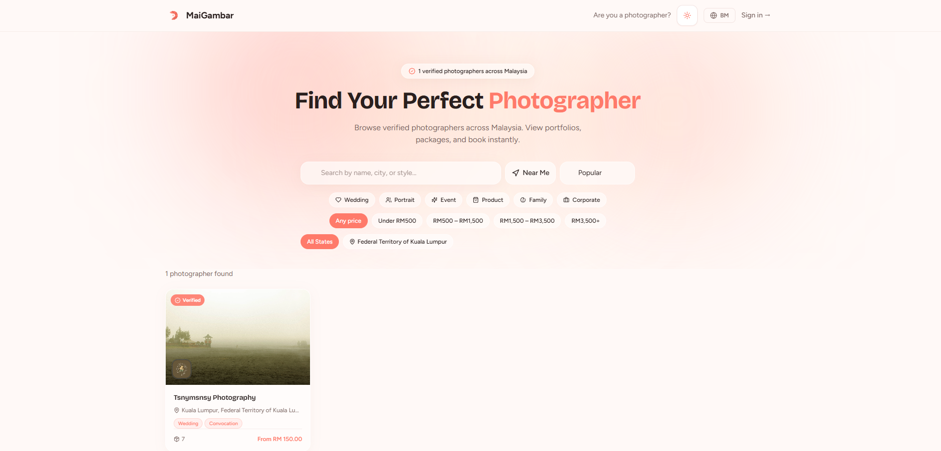 MaiGambar.my photographer discovery search page